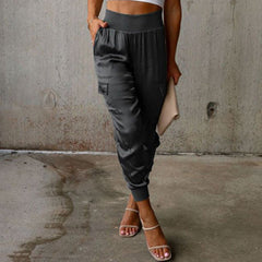 High-Waisted Satin Trousers
