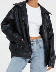 Giselle | Oversized Faux Leather Bomber Jacket