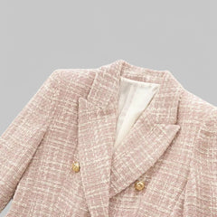 Talia | Chic Double-Breasted Pink Tweed Blazer