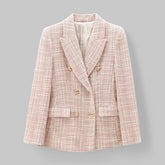 Talia | Chic Double-Breasted Pink Tweed Blazer