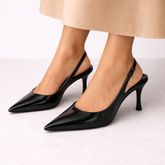 Brenda Women's Elegant Black Slingback Heels – Pointed Toe