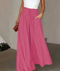 Wide-Leg Polyester Trousers