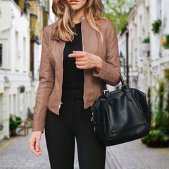 Elena | Tailored Zip-Front Faux Leather Jacket