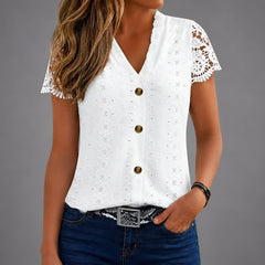 Ondine | Refined Eyelet Lace Button-Up Shirt