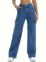 High-Waisted Denim Wide-Leg Trousers