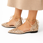 Skylar Elegant Gold Lace-Up Wedding Shoes