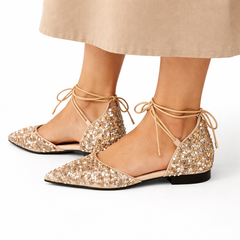 Skylar Elegant Gold Lace-Up Wedding Shoes