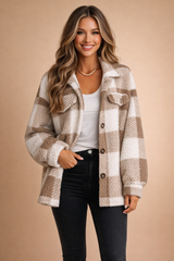 Valentina | Oversized Plaid Sherpa Jacket