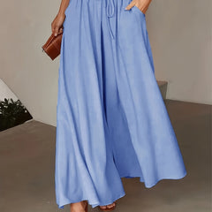 Wide-Leg Polyester Trousers