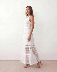 Mila Crochet A-Line Maxi Dress with Halter Neckline