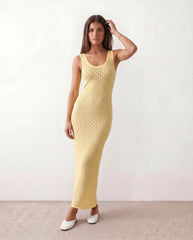 Clio Openwork Fitted Maxi Dress with Tank Straps