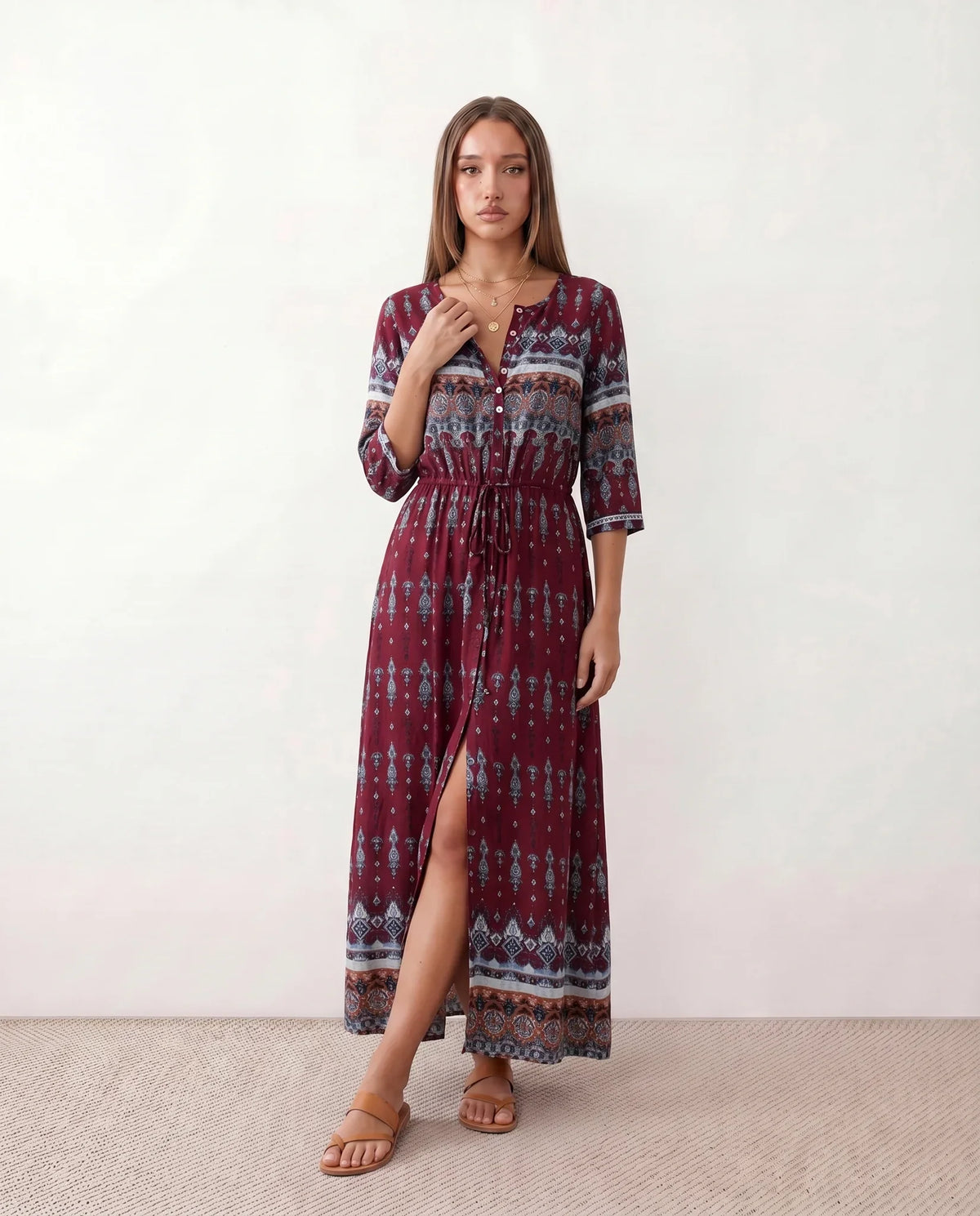 Lana V-Neck Button-Front Maxi Dress