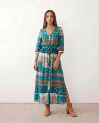 Lana V-Neck Button-Front Maxi Dress