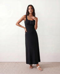 Cleo Ribbed Button-Front Maxi Dress