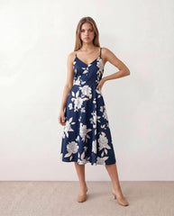 Floral Button Spaghetti Midi Dress