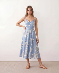 Floral Button Spaghetti Midi Dress