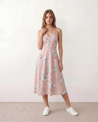 Floral Button Spaghetti Midi Dress