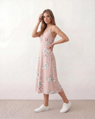 Floral Button Spaghetti Midi Dress