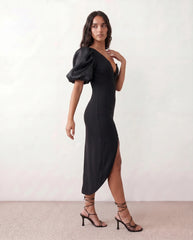 One-Shoulder Plunge Midi Dress