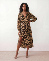 Rosa Animal Print Wrap Midi Dress with Front Slit