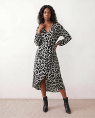 Rosa Animal Print Wrap Midi Dress with Front Slit