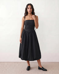 Ruffle Square Neck Low Back Midi Dress