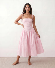 Ruffle Square Neck Low Back Midi Dress
