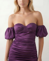 Satin Sweetheart Puff Sleeve Mini Dress