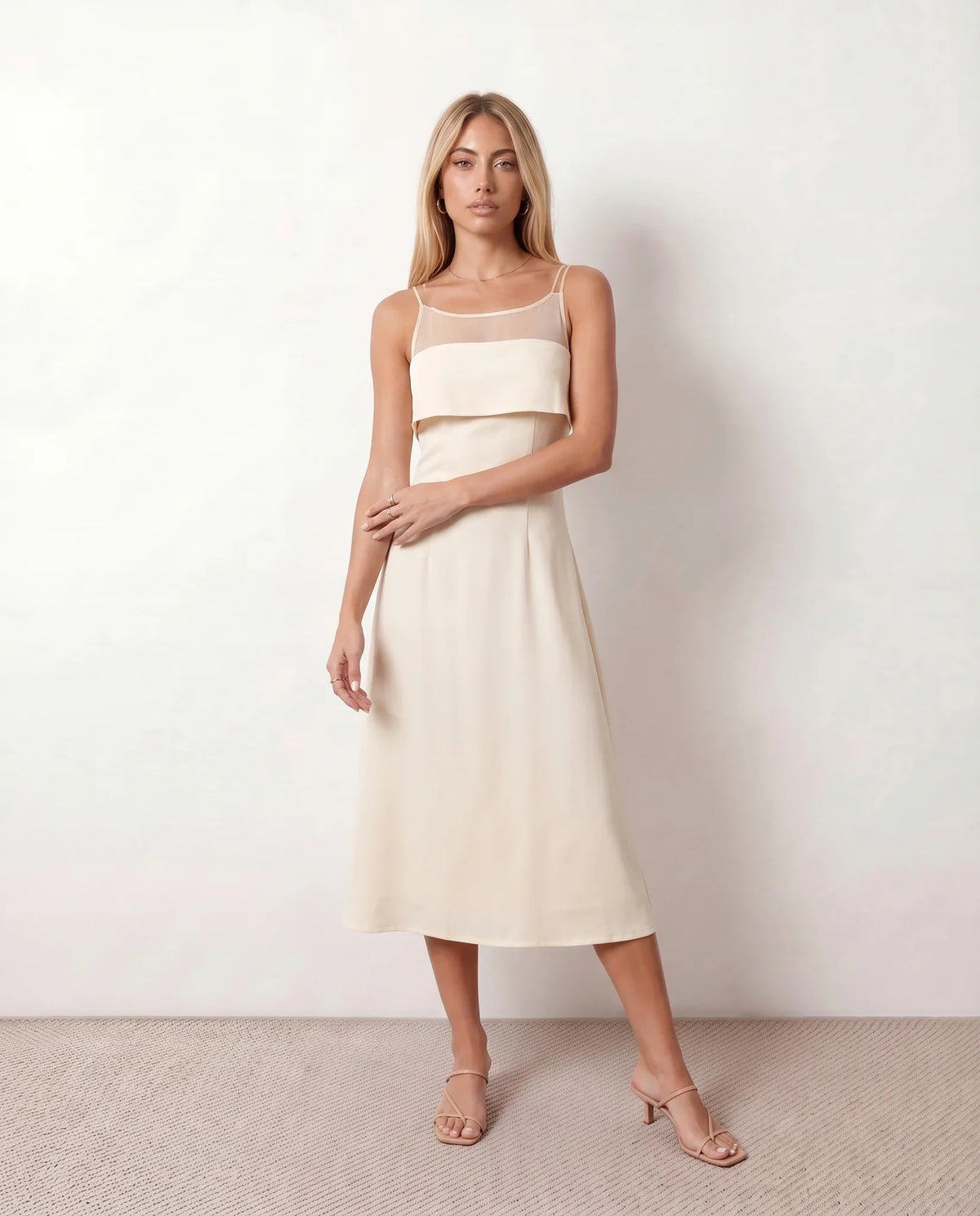 Sheer Ruffle A-Line Midi Dress