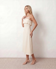 Sheer Ruffle A-Line Midi Dress