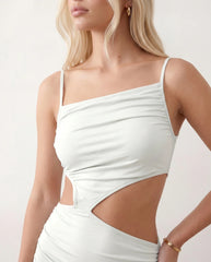 Backless Ruched Spaghetti Midi