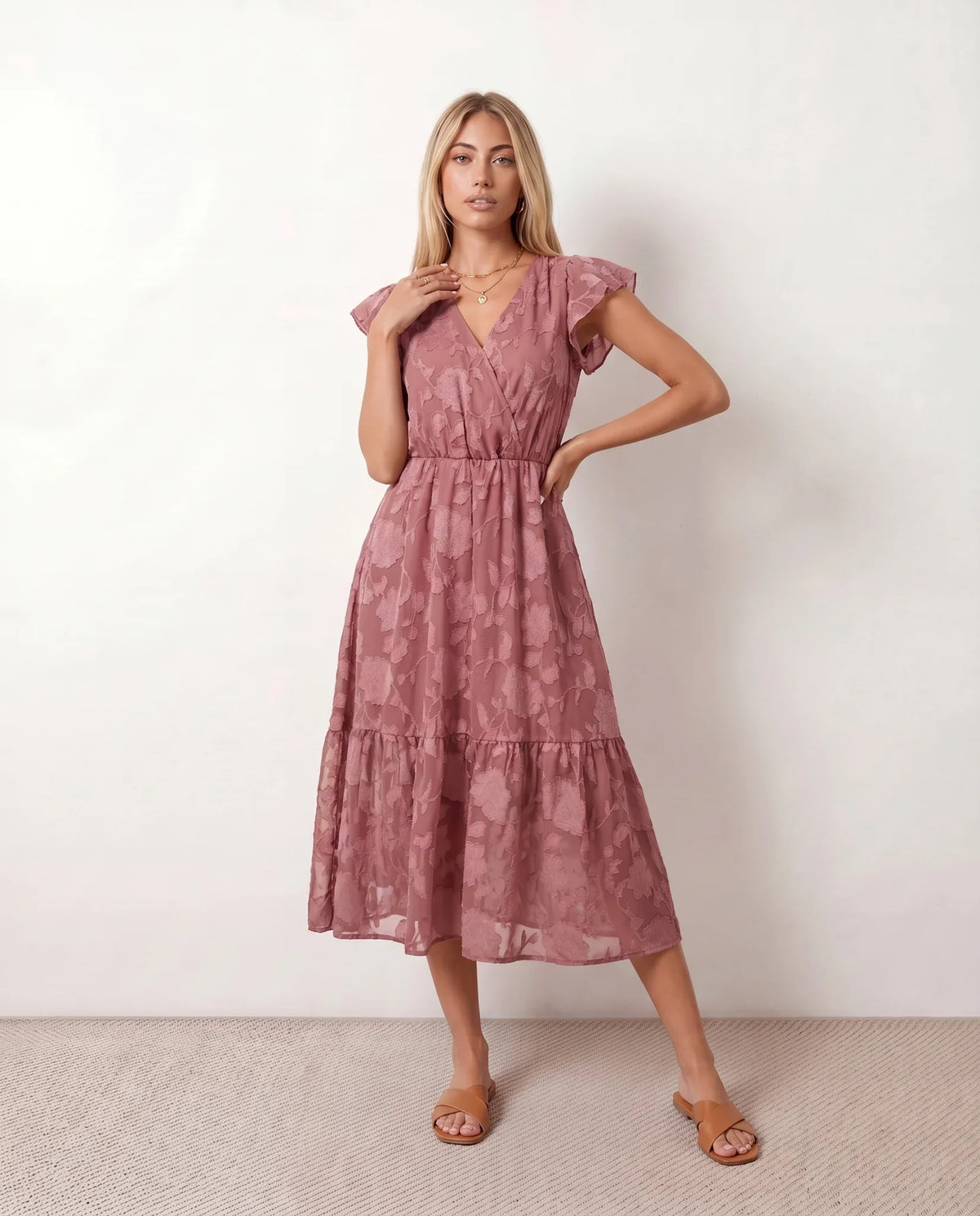 Floral Tiered Wrap Midi Dress