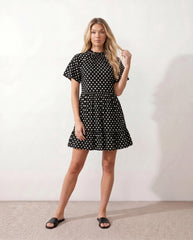 Polka Dot Ruffle Mock Neck Mini dress