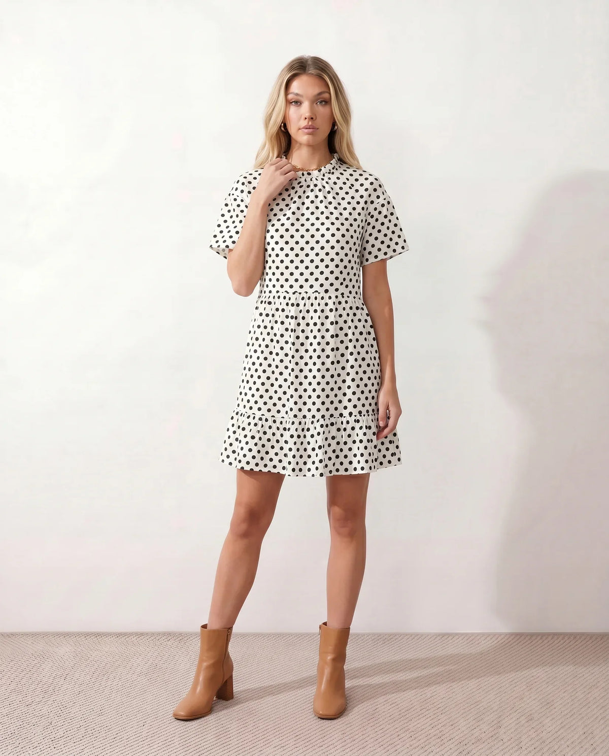 Polka Dot Ruffle Mock Neck Mini dress