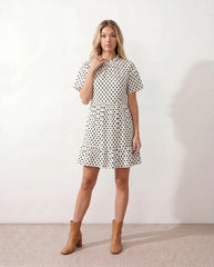 Polka Dot Ruffle Mock Neck Mini dress