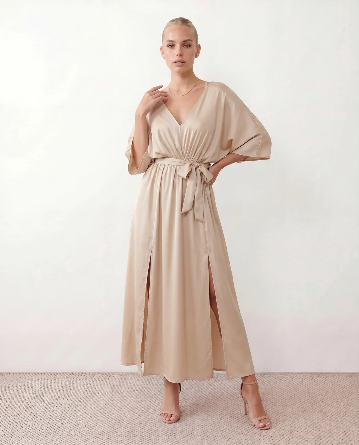 Rhea V-Neck Open Back Maxi Dress