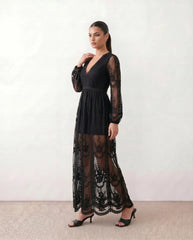 Zia Plunge Neck Lace-Up Maxi Dress