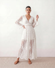Zia Plunge Neck Lace-Up Maxi Dress