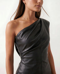 Faux Leather Pencil Midi Dress