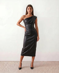 Faux Leather Pencil Midi Dress