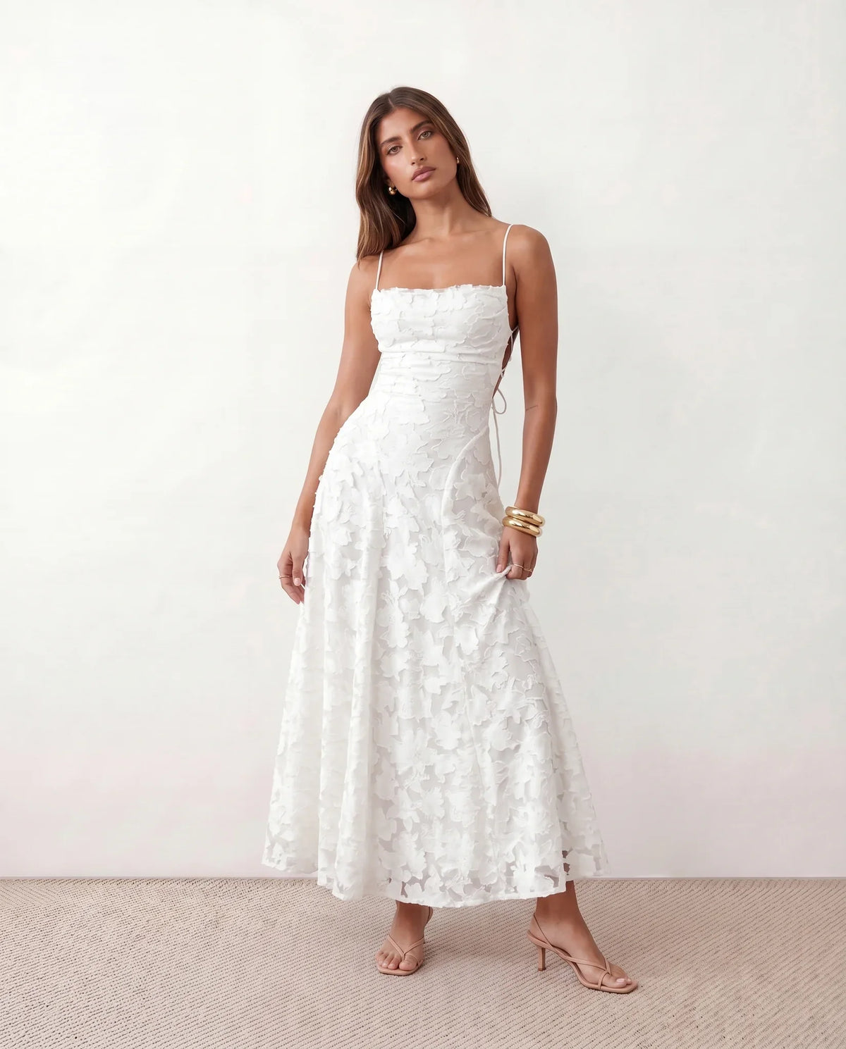 Dahlia Mermaid Spaghetti Strap Maxi Dress with Lace-Up Back
