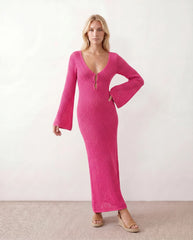 Calixta Plunge Neck Low Back Maxi Dress