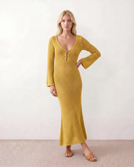 Calixta Plunge Neck Low Back Maxi Dress