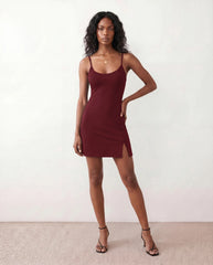 Spaghetti Low Back Side Slit Mini Dress