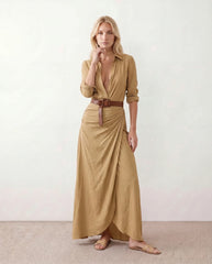 V-Neck Button-Front Maxi Dress (Evergreen)