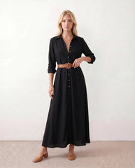 V-Neck Button-Front Maxi Dress (Evergreen)