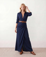 V-Neck Button-Front Maxi Dress (Evergreen)