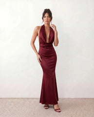 Georgina Satin Cowl Neck Maxi Dress with Open Back