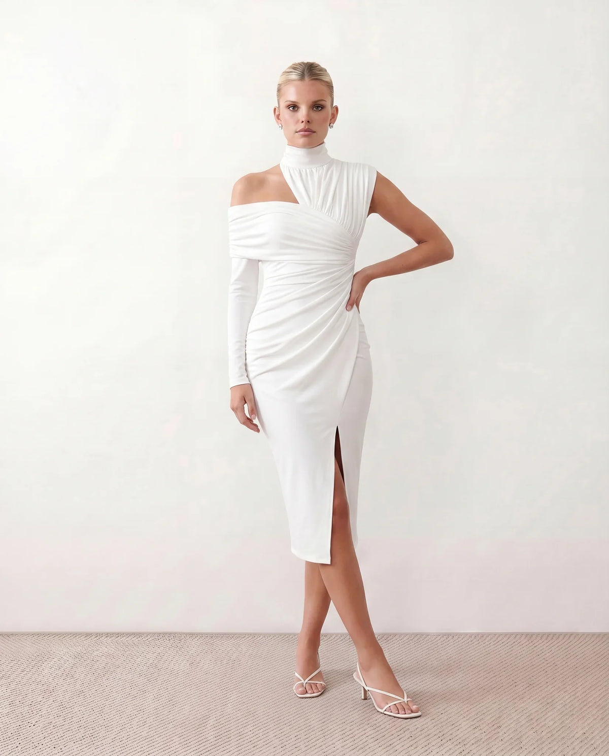 Felisa Asymmetric Neck Open Back Midi Dress