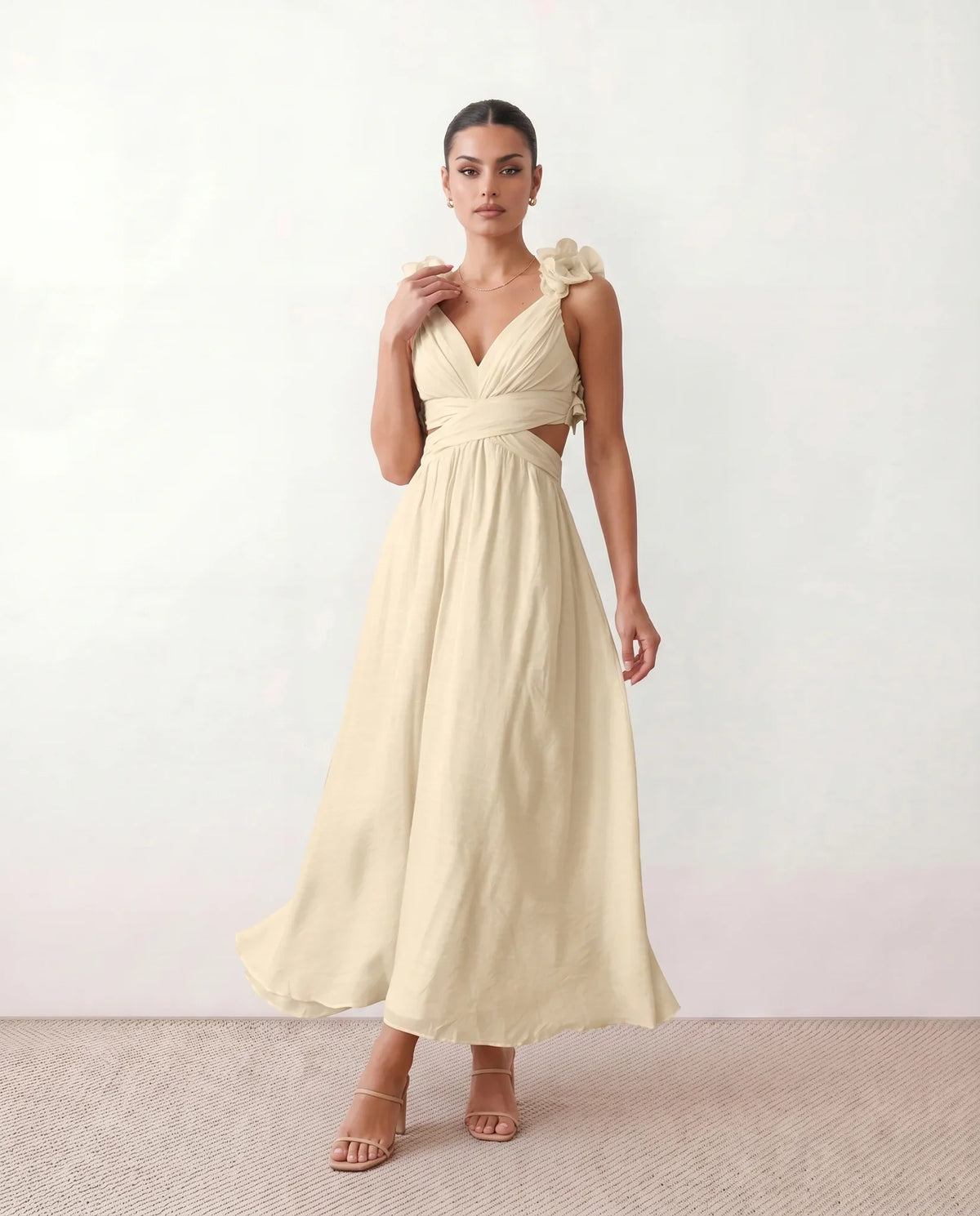 Lace-Up Ruffle A-Line Midi